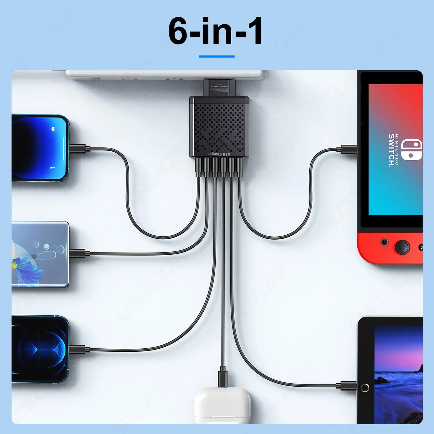 Caricabatterie USB 6 in 1
